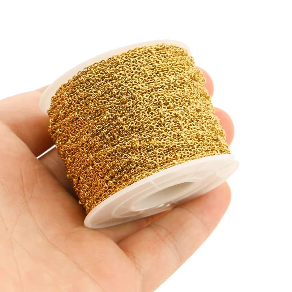 Chaîne à maillons en acier inoxydable, 2 mètres, 1.5mm de largeur, avec perles, collier, chaîne de câble en vrac pour la fabrication de bijoux, fournitures de travaux manuels
