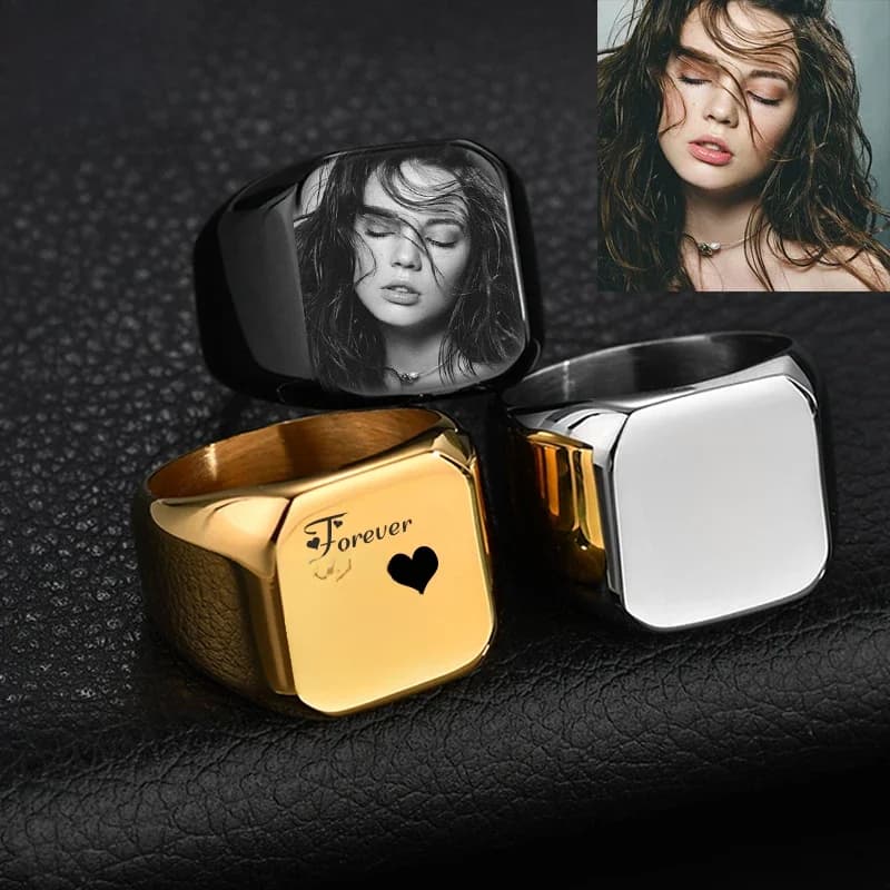 Letdiffery personnalisé graver nom Photo anneau en acier inoxydable personnalisé famille amoureux fiançailles anneaux de mariage bijoux cadeaux