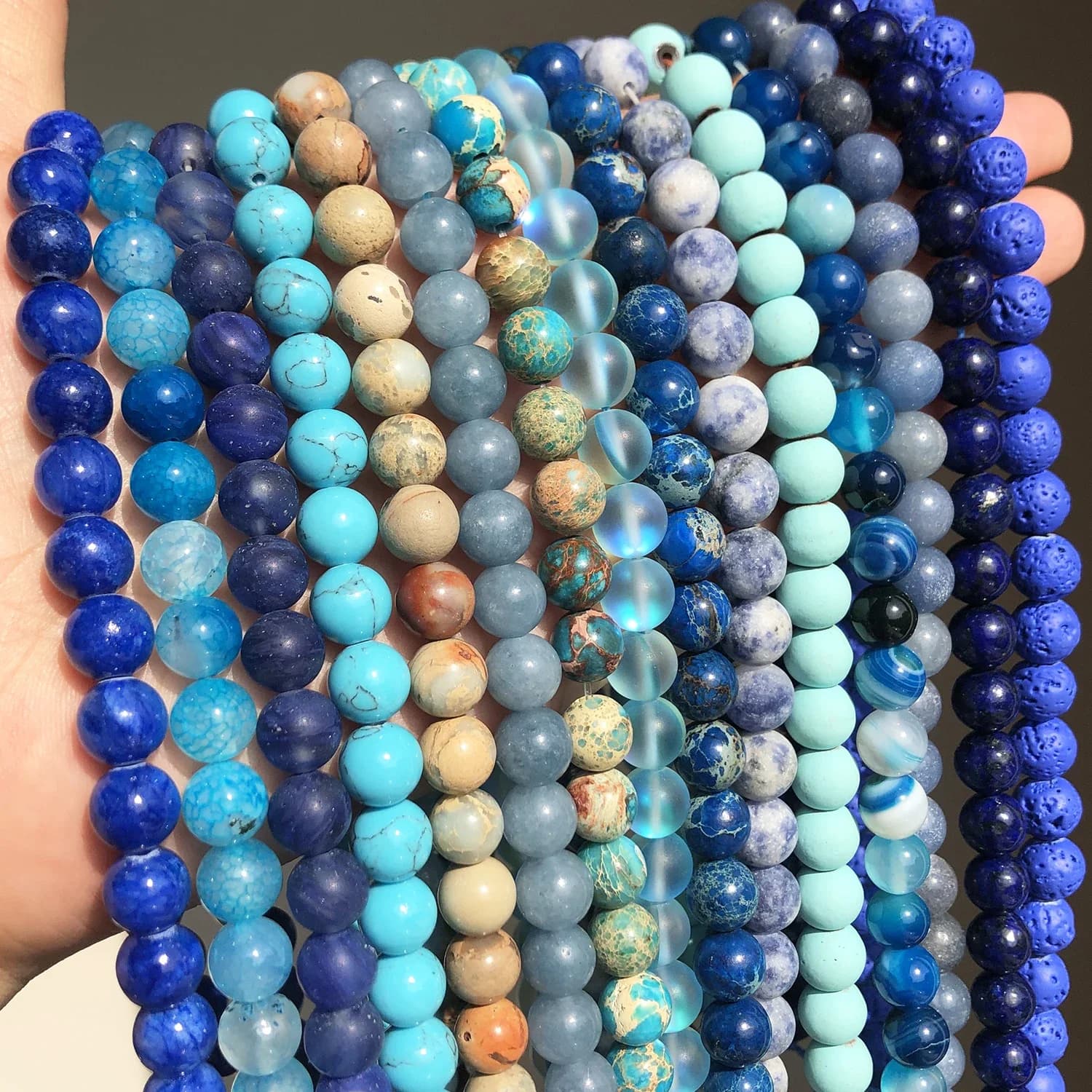 Perles Rondes en Pierre Naturelle, Turquoise, Agate, Œil de Tigre, Lapis Lazuli, Amlogging ite Bleu, pour Bijoux de Direction, Accessoires de Bracelet à Faire Soi-Même