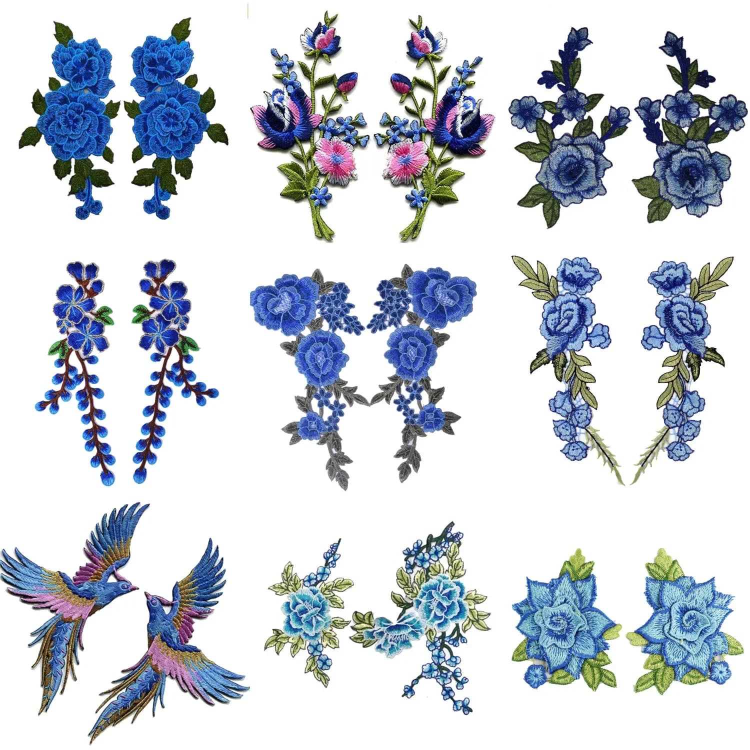 Applique en dentelle bleue, patch brodé en dentelle 3D à coudre sur les vêtements, autocollant floral en organza