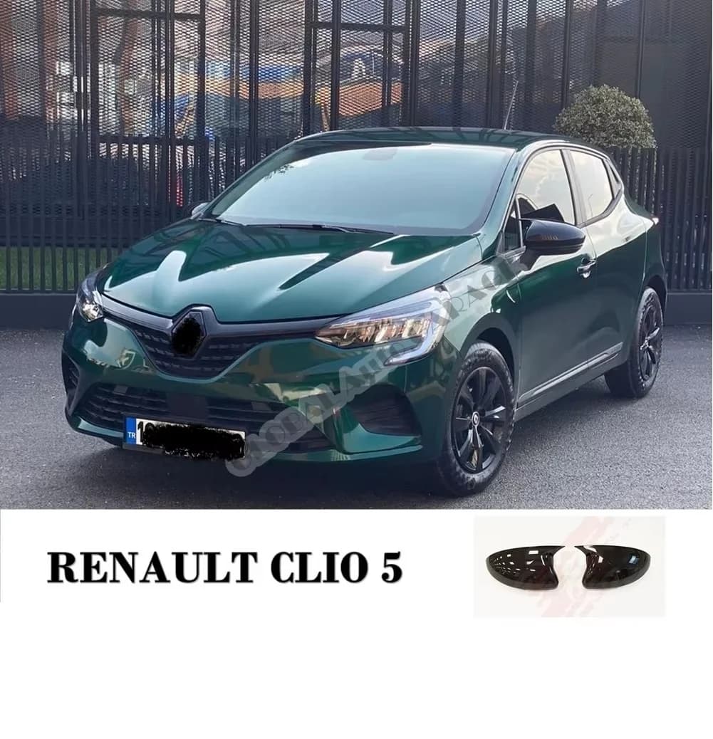 Couvercle de rétroviseur chauve-souris noir piano brillant, style d'aile de voiture, accessoire automatique, sport universel, Renault Clio 5, 2019, 2020, 2021, 2 pièces