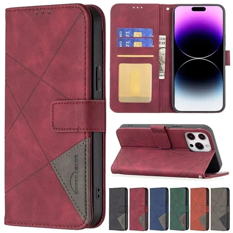 Portefeuille de luxe Hijab prisme fente pour carte étui en cuir à rabat magnétique pour iPhone 16 Pro Max 16e 15 14 13 12 11 SE2 XS XR 8 7 Plus couverture