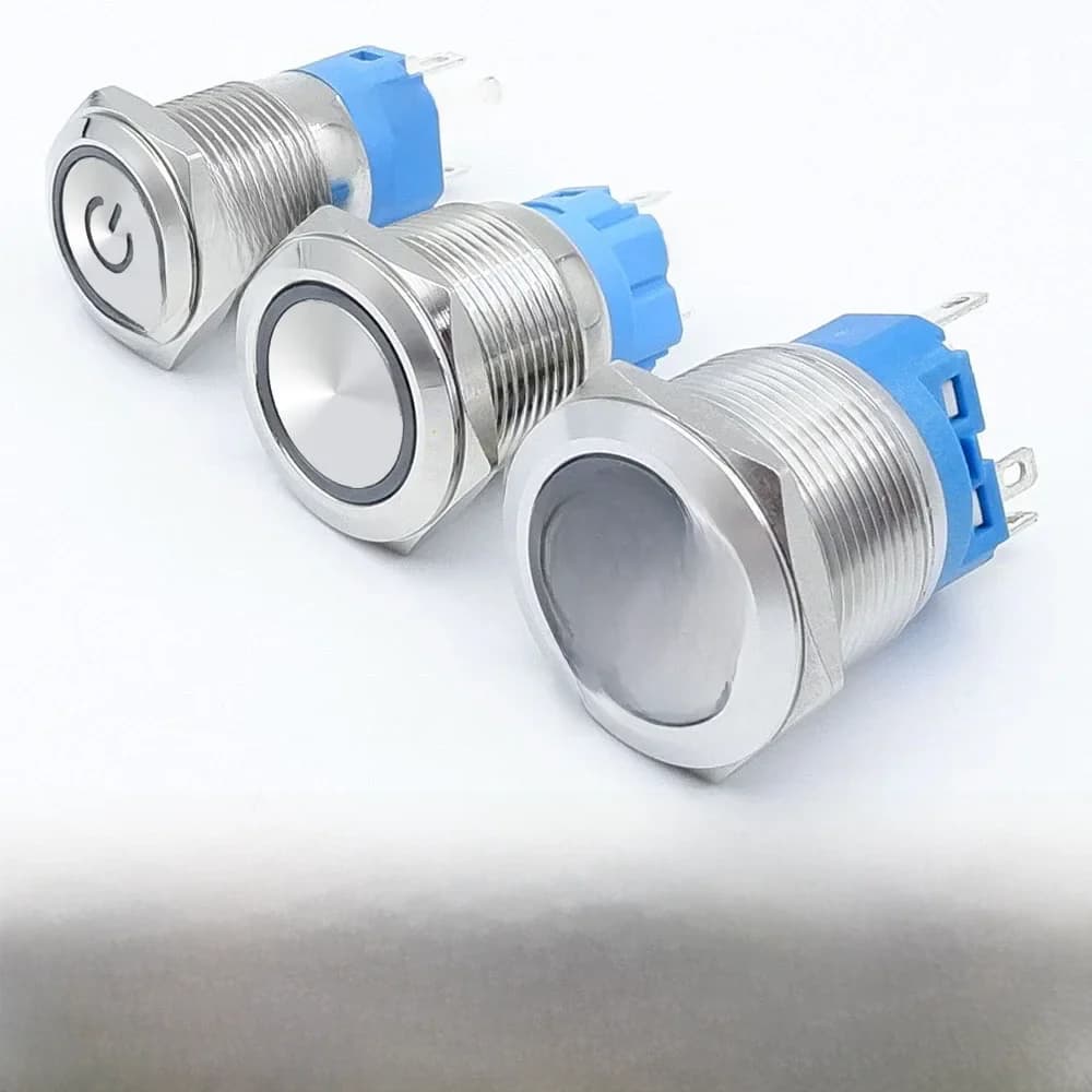 On Off PC puissance métal étanche bouton poussoir interrupteur 12v pour interrupteurs d'allumage de voiture momentané/verrouillage NC 5V 220V 12 16 19 22mm