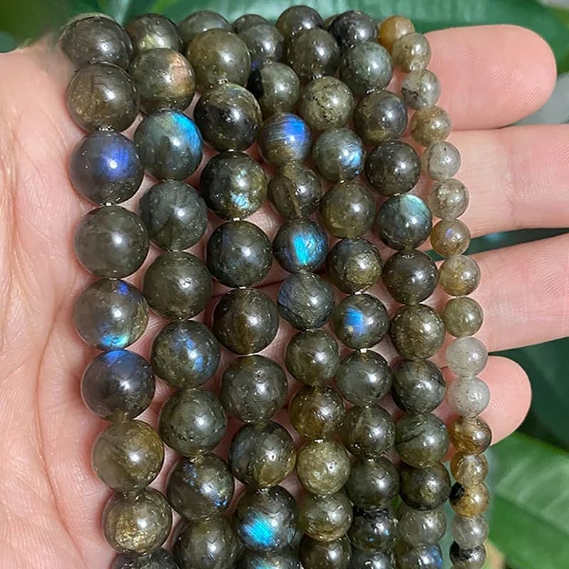 Perles rondes en Labradorite verte naturelle lisse, amples, pour la fabrication de bijoux, accessoires de clous d'oreilles, 15 pouces, 4/6/8/10/12mm