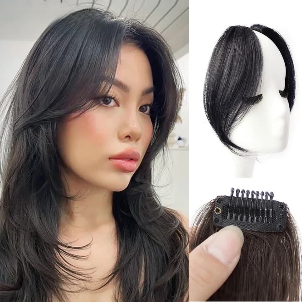 Frange synthétique à clipser, extensions de cheveux, frange naturelle à la française, pièce de cheveux pour femmes, frange latérale, cheveux synthétiques.