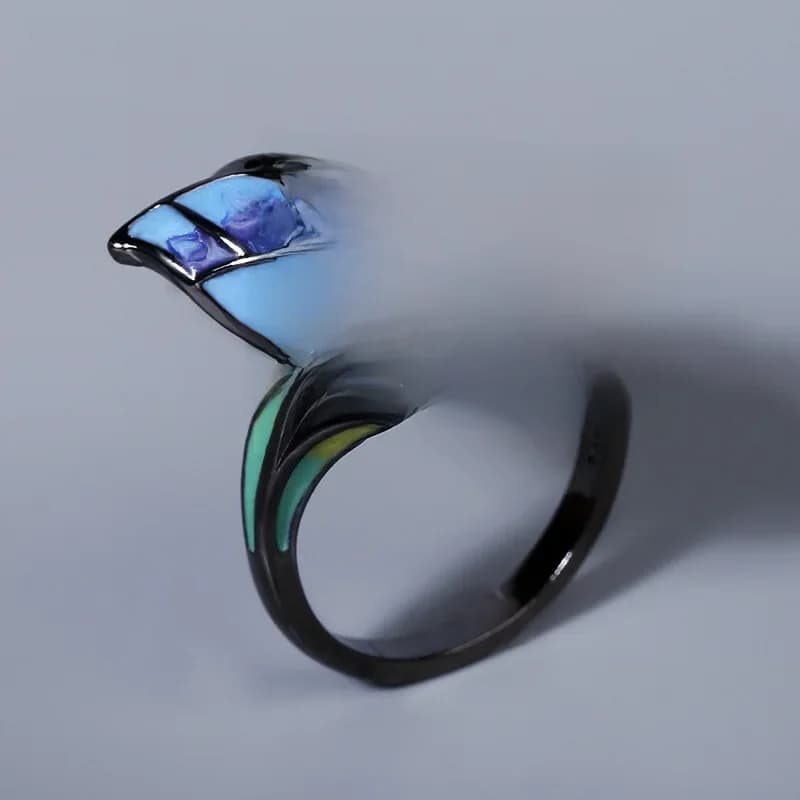 Bague en émail papillon bleu de forme Unique, bijoux de fête élégants en argent 925, bague papillon en émail faite à la main, cadeau