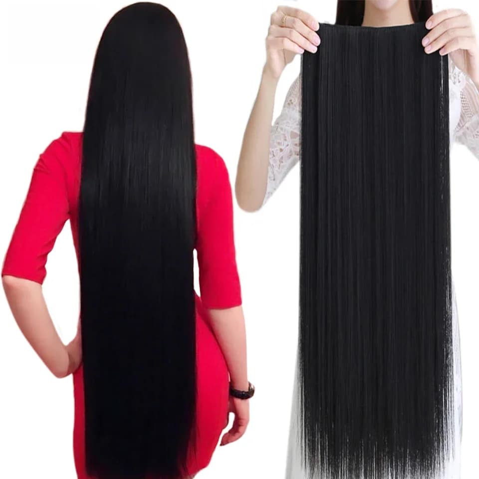 WTB synthétique 100 cm 5 pince dans l'extension de cheveux résistant à la chaleur longue droite noir faux postiche pour les femmes faux cheveux naturels 5 tailles