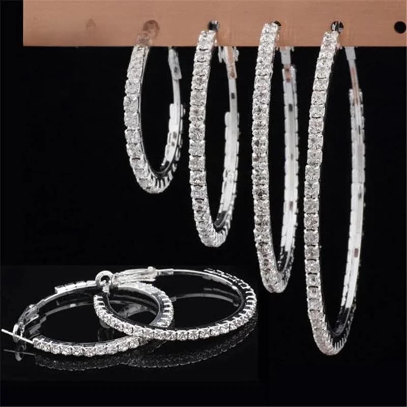 Mélange de boucles d'oreilles créoles en argent regardé 925 pour femmes, cristal autrichien, zircon cubique, cercle d'oreille, 30-80mm, mode, 4 paires