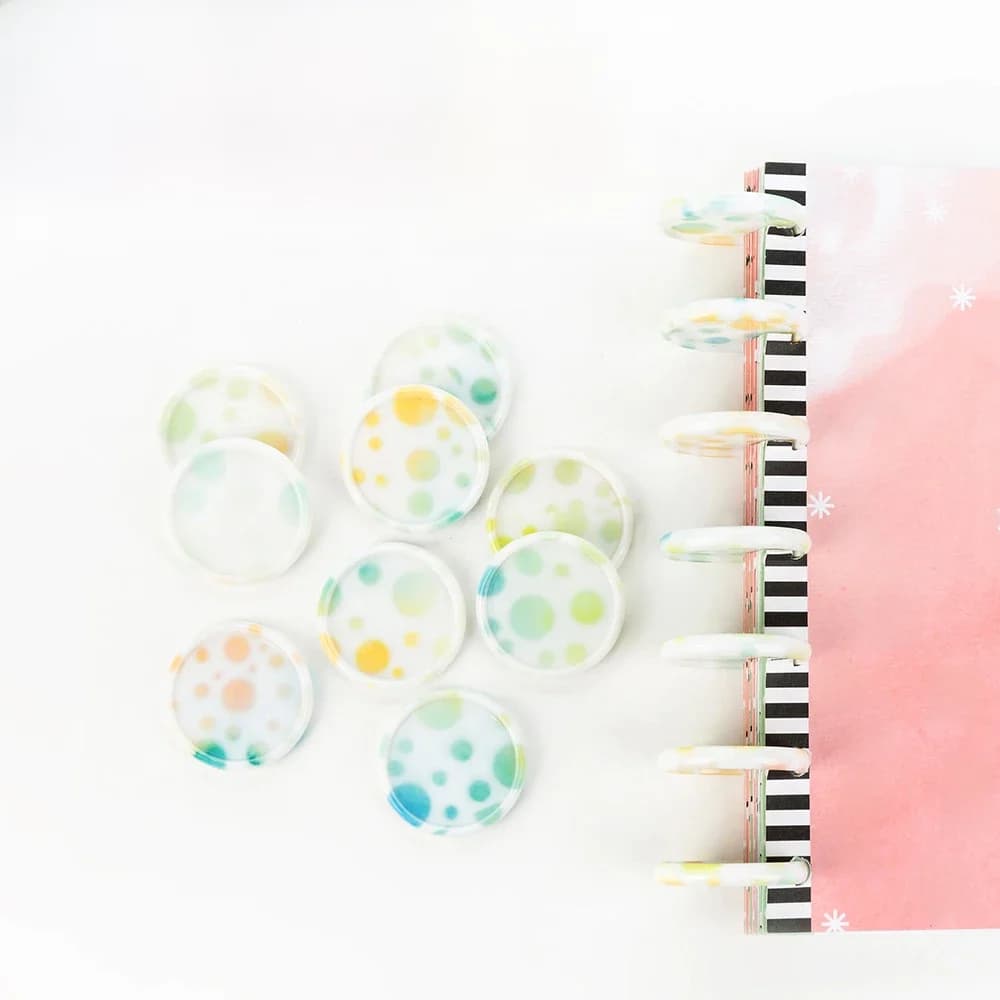 12 pièces 35mm trou de champignon cahier anneaux de reliure à feuilles mobiles reliure en plastique citron disque graphique bouton champignon anneau en plastique