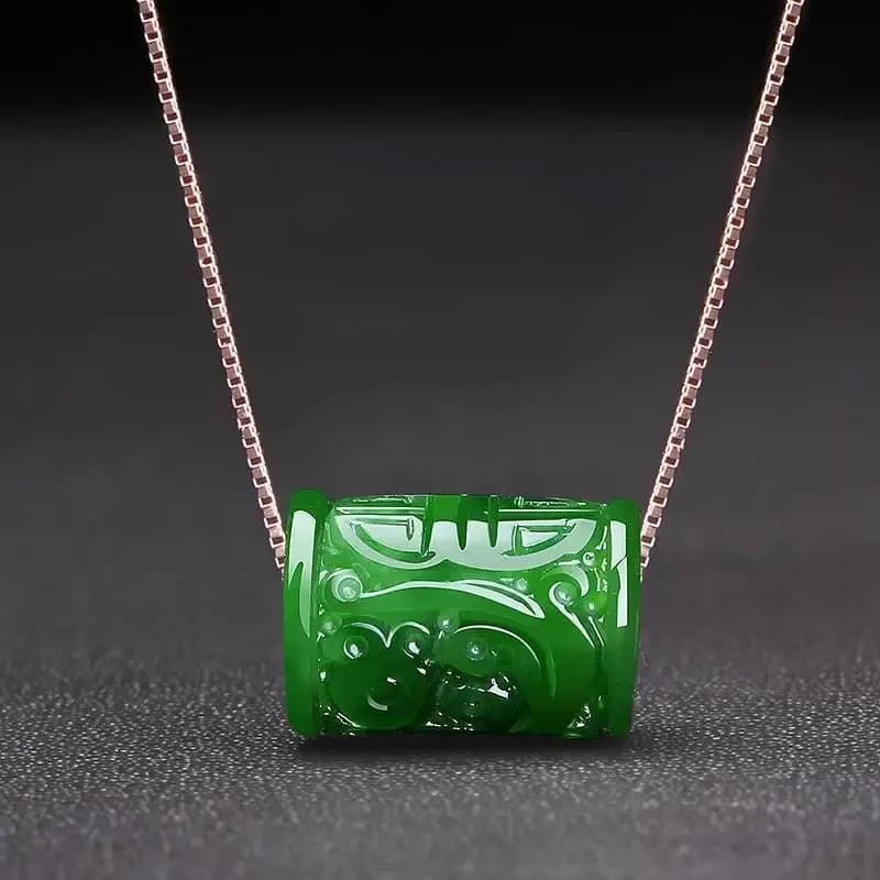 Pendentif en perles d'argent en Jade vert naturel, collier, bijoux à breloques, accessoires de mode, sculpté à la main, amulette porte-bonheur pour homme, cadeaux