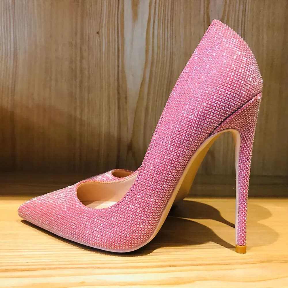 Tikicup-Chaussures à Talons Hauts pour Femme, Escarpins Brillants Personnalisés pour Dame, Rose, Rotterdam, Kly, Bling, Mariage, Robe, Grande Taille, 33-45, 12cm, 10cm, 8cm