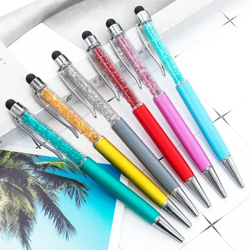 Stylo à bille créatif en métal cristal diamant 2 en 1, stylo tactile, stylo à bille d'écriture, fournitures scolaires et de bureau, 1 pièce