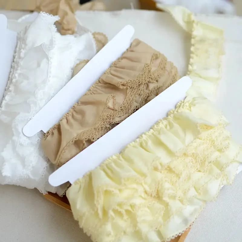 Garniture de dentelle de gril de coton à volants, artisanat de bricolage, accessoires de couture de costume, jaune et blanc, tissu de dentelle de coton, largeur de 4.8cm, 1m