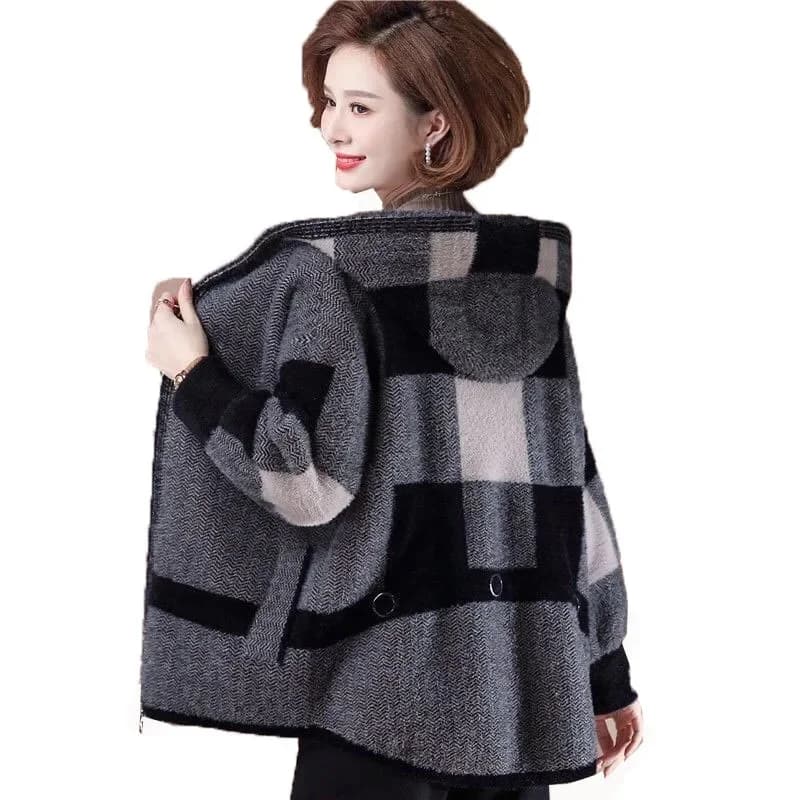 Manteau pour femme taille 6XL, veste d'hiver en polaire de vison à capuche, modèle 2026, pour femmes d'âge moyen, veste en polaire double face à la mode pour l'automne.