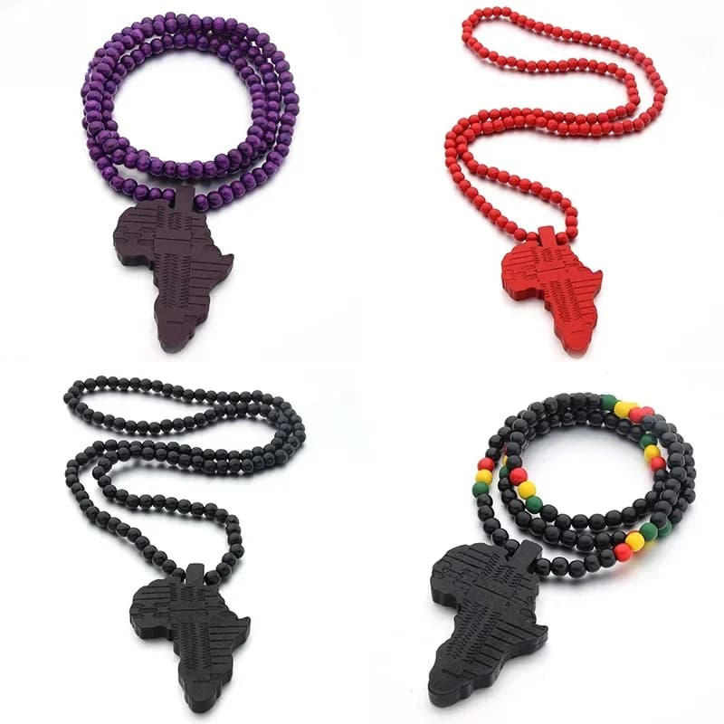 SOMESOOR-Collier en Bois Naturel Gravé de la Carte d'Afrique, Bijoux artificiel astiques Faits à la Main, Hip Hop, Cadeaux pour Femme