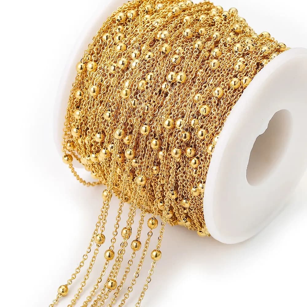 2M de câble de boule perlée en acier inoxydable chaînes Rolo plaqué en vrac chaîne d'or pour la fabrication de bijoux fournitures collier articles en gros