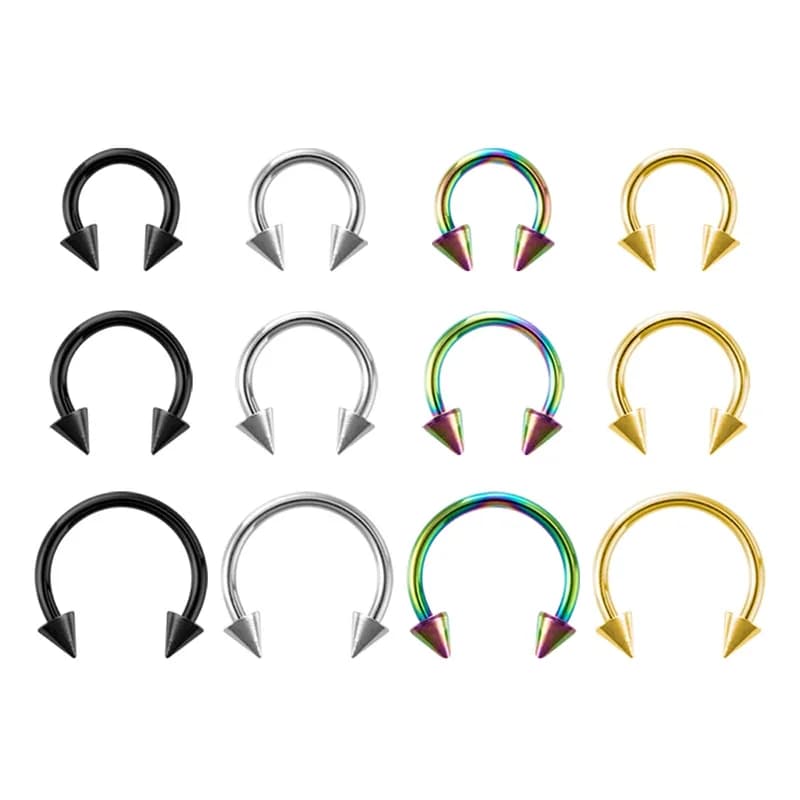 3 pièces 6/8/10mm fer à cheval cerceau Punk boucle d'oreille pointe nez Septum Piercing anneaux acier chirurgical sourcil Tragus lèvre Piercing anneau 16G