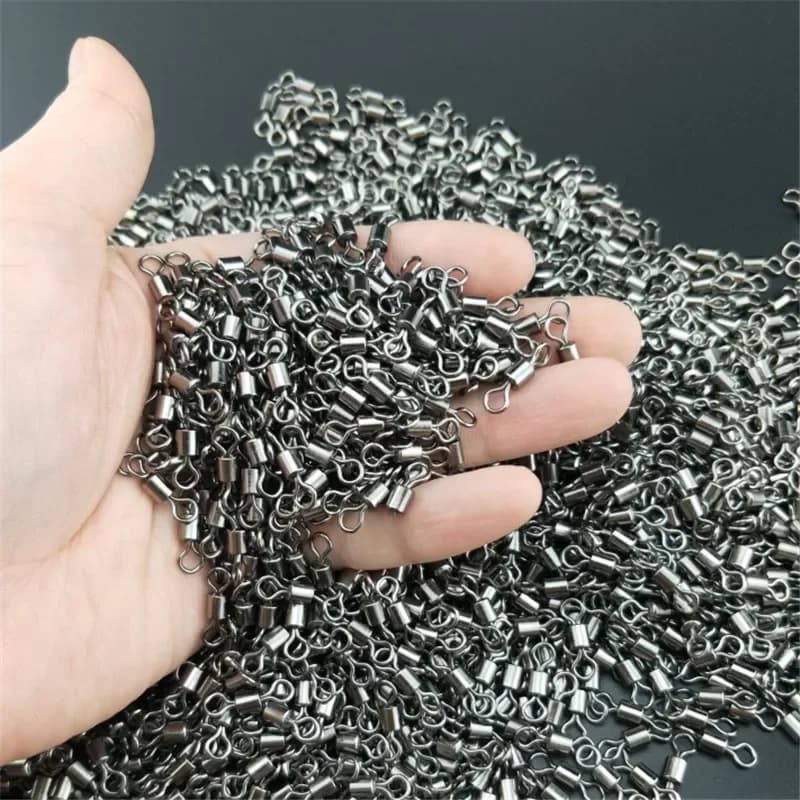 Giroir de pêche, 50 pièces/lot, tailles 2-14 # Connecteur en acier inoxydable solide, roulement à billes, émerillons de pêche, perles roulantes, accessoires