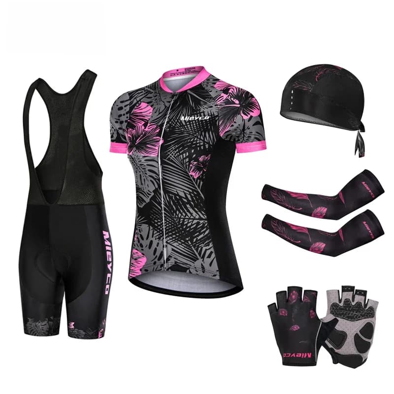 Ensembles de cyclisme pour femmes, tenue de vélo, vêtements à fleurs noires, ensemble à manches courtes, tenue d'été, tenue de cyclisme, 2026
