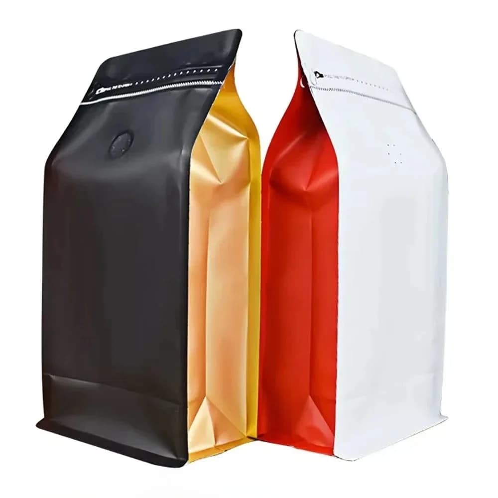 Sac d'emballage de grains de café torréfiés colorés, noir mat, blanc, avec Valve, fermeture éclair en T, 125g, 250g, 500g, 1kg, 25 pièces