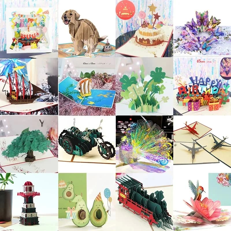 Cartes de vœux 3D Pop UP joyeux anniversaire, cadeau pour enfants, carte postale, gâteau, Piano, Miniatures, carte de remerciement personnalisable, nouvelle collection
