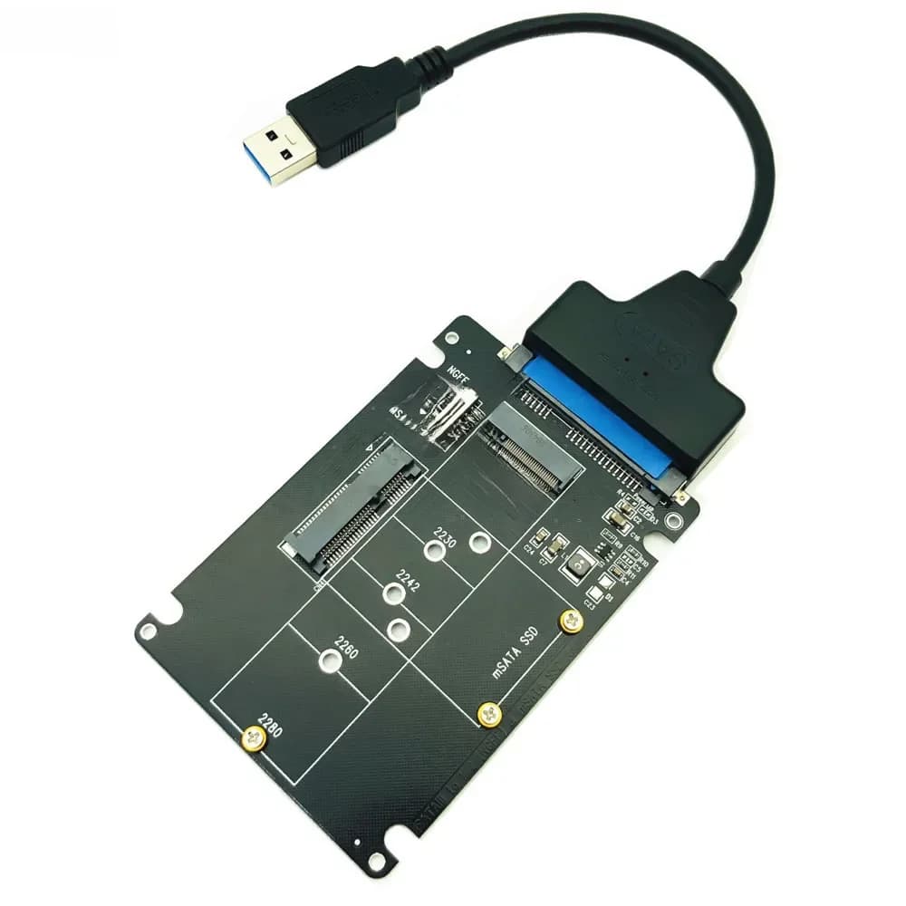Adaptateur mSATA vers SATA clé B m.2 SATA SSD vers SATA carte adaptateur mSATA m.2 NGFF vers USB convertisseur pour mSATA + M.2 2 en 1 SSD HDD Riser