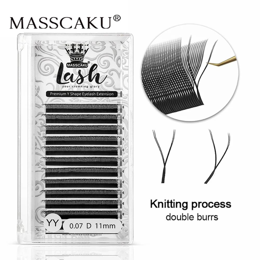 MASSCAKU Nouvelle Arrivée Extensions de Cils Individuels en Forme de YY, Volumineux, Naturels et Doux, Vente en Gros/Fournitures