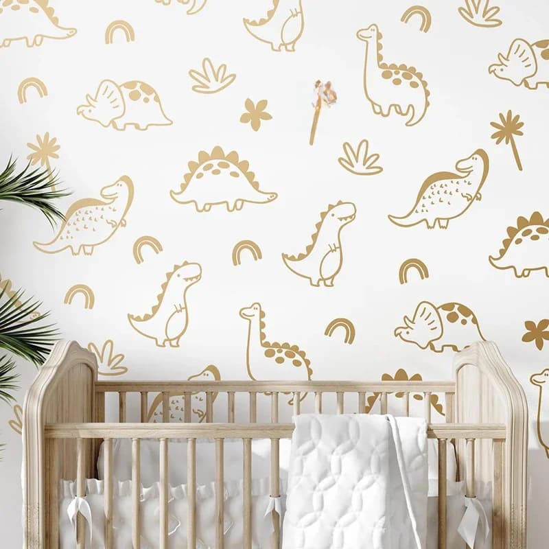 Autocollant Mural Géométrique Dinosaure Arbre Arc-en-Ciel, Jungle Forêt D37Animal, Décalque Mural en Vinyle pour Chambre de Bébé et d'Enfant