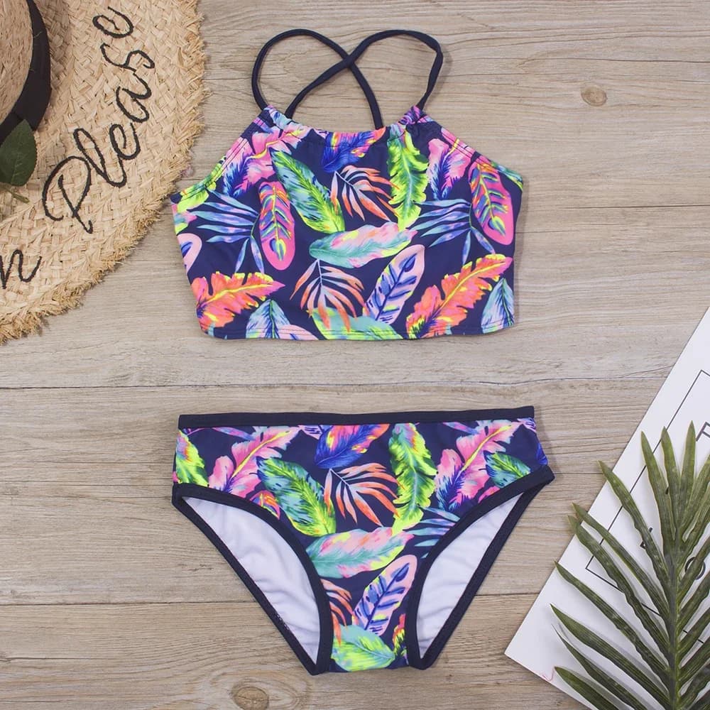 Plume imprimer enfants filles Bikini ensemble 2025 nouveau pansement enfants maillot de bain été bébé maillot de bain deux pièces Biquini Infantil A298