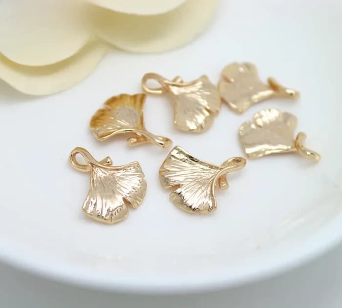(672) 6 pièces de breloques en laiton plaqué or 24 carats en forme de feuilles de Ginkgo, 13x16MM, accessoires de bijoux DIY de haute qualité