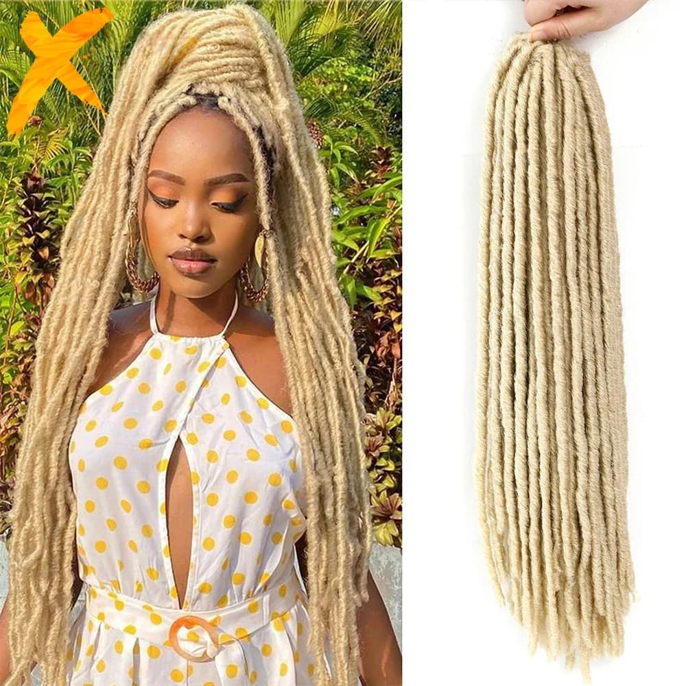 613 Blonde longue droite Faux Locs synthétique Crochet tressage cheveux Dreadlocks doux pré-bouclé sans noeuds cheveux tressés X-TRESS
