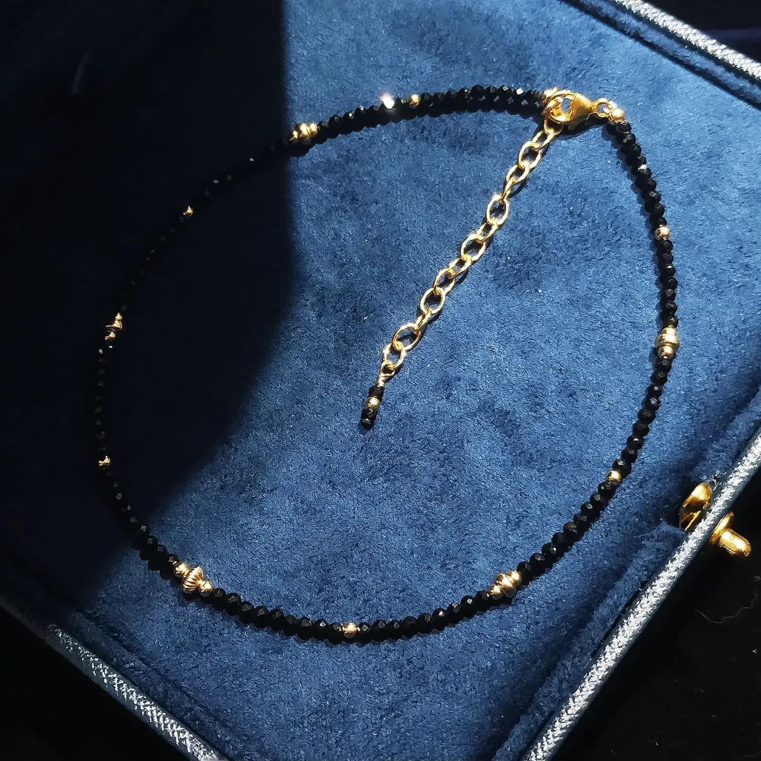 Vei Ji-Bracelet de oral ille Rempli d'Or 14K, Tourmaline Noire, Pierre Précieuse Naturelle, 2mm, Petites Perles de Rotterdam, Bijoux, 24 + 5cm