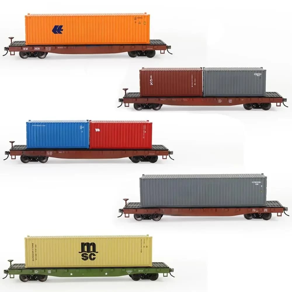 Modèle ferroviaire HO échelle 1:87 52 pieds voiture plate avec 20 pieds 40 pieds conteneur d'expédition boîte de fret Lot C8741