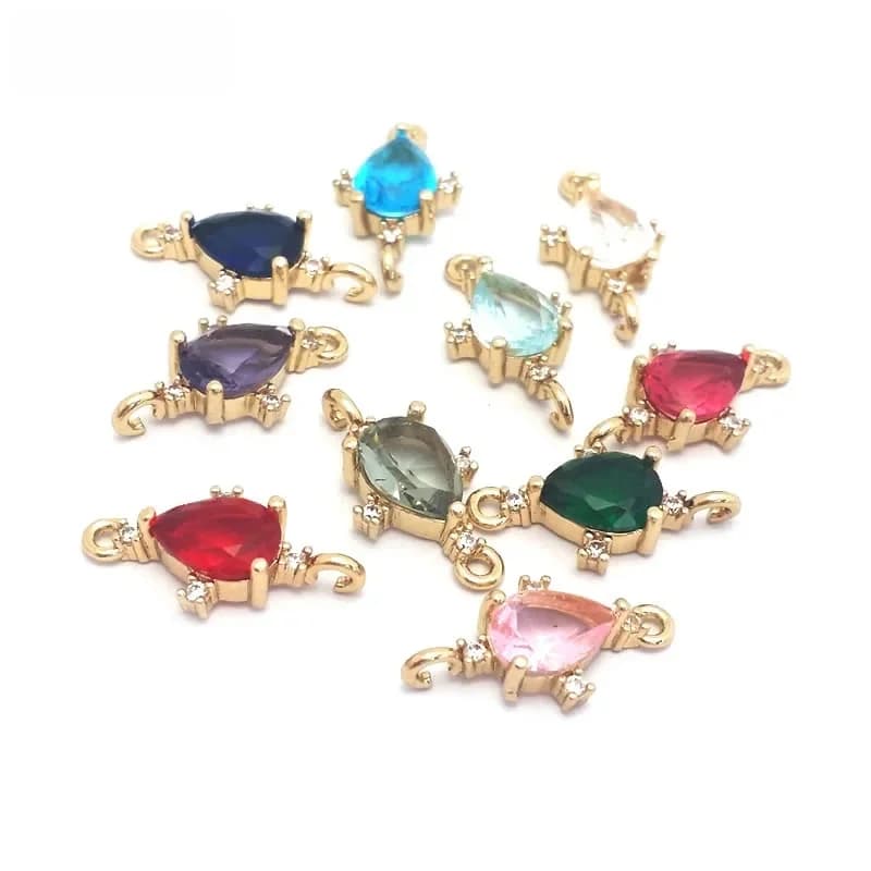 10 pièces de haute qualité, couleur or 18 carats, en laiton et verre zircon, avec 2 trous, pendentifs en forme de goutte, accessoires pour la fabrication de bijoux.