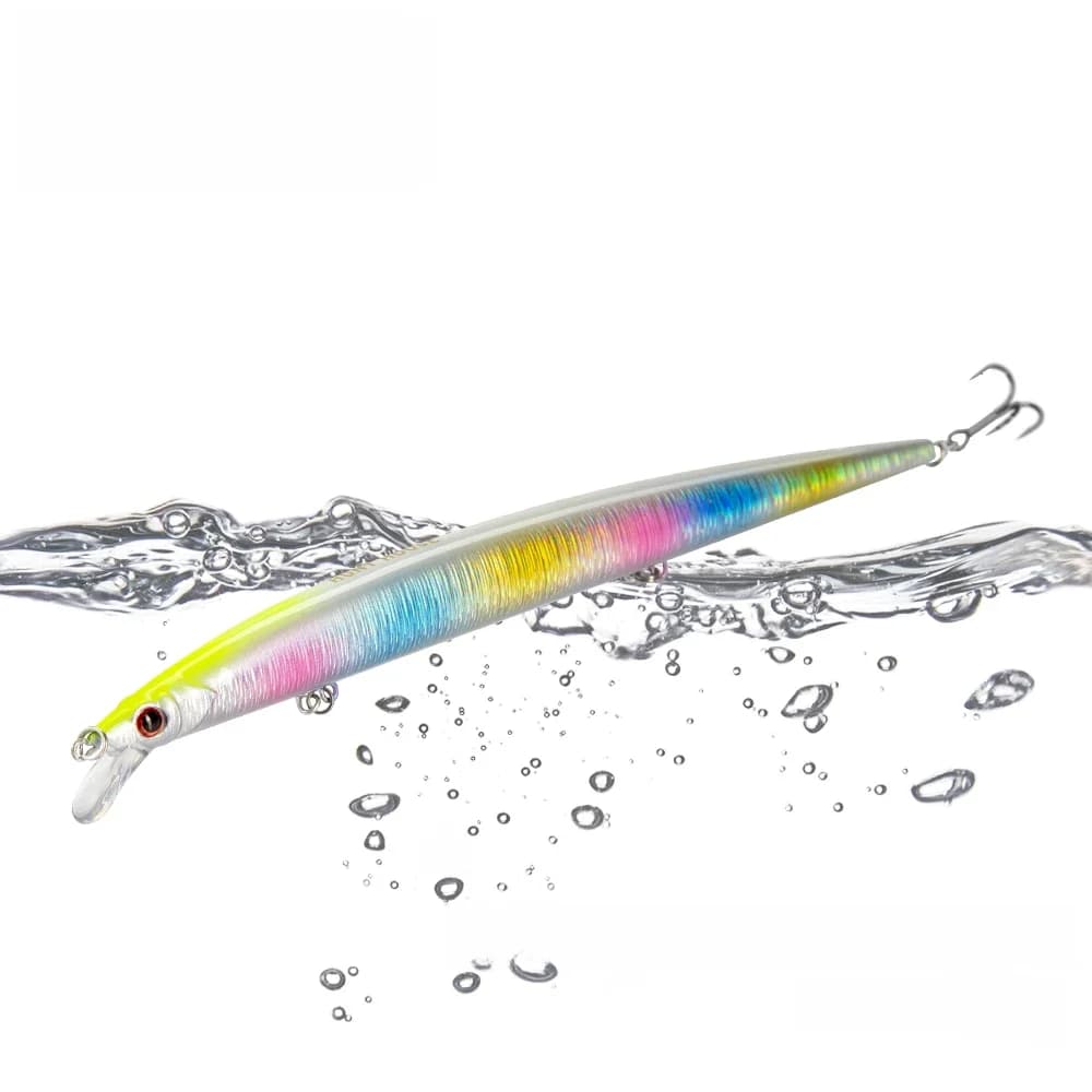 Leurre de pêche flottant Hunthouse Minnow 210mm 34g, longue portée, pour eau salée, leurres durs pour la pêche au bar, équipement de pêche LW405