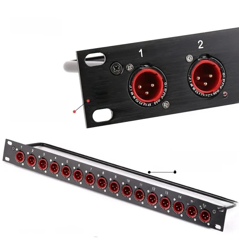Panneau de brassage rackable 8, 12, 16 voies avec connecteurs XLR mâles, montage en flight case 1U pour câbles audio de haut-parleurs professionnels et mixeurs DJ