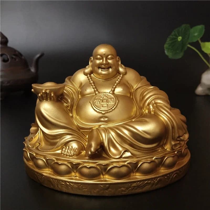 Ornements de bouddha qui rit, Feng Shui chinois doré, grande sculpture de bouddha Maitreya, FigAuckland, cadeaux de décoration pour la maison, intensifie