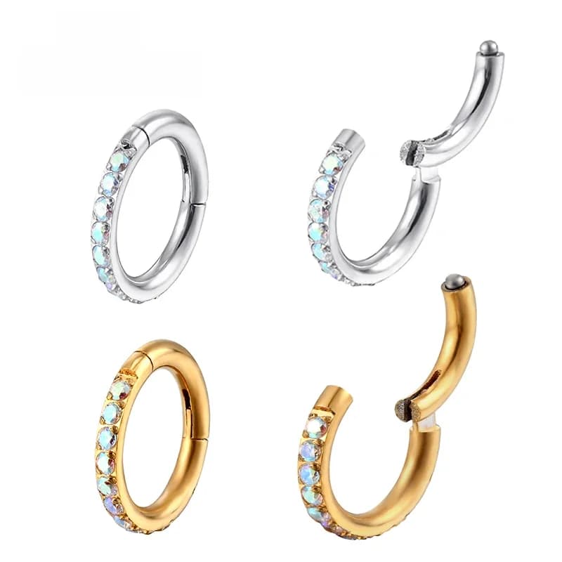 Nouveaux anneaux en pierre de Zircon G23, titane AB, Segment élevé, ouvert, petit Septum, nez, boucles d'oreilles, Piercing, bijoux 16G,boucles oreilles,piercing nez