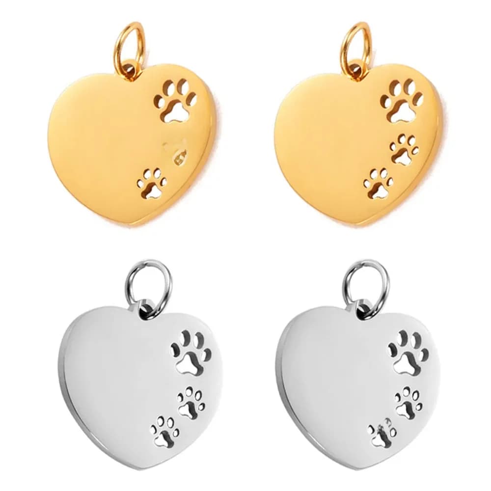 Breloques en forme de patte creuse en forme de cœur, en acier inoxydable, poli miroir, vente en gros, pendentif pour la fabrication de bijoux, 10 pièces/lot