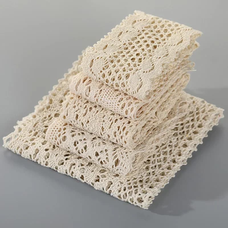 Rubans de filet de dentelle brodés en coton beige, garniture en tissu, couture de bricolage, matériaux d'artisanat faits à la main, haute qualité, 5 mètres par rouleau
