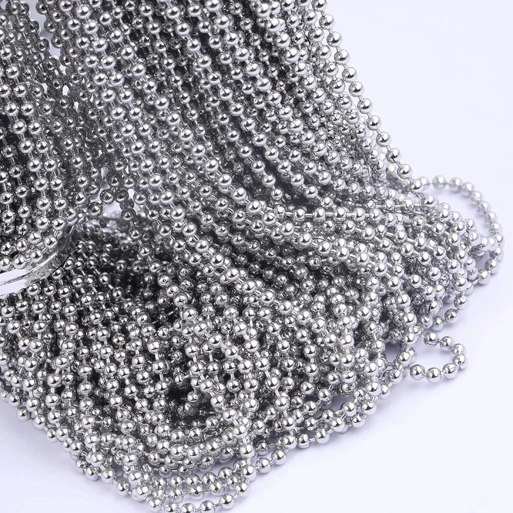 Rouleau de chaîne à billes en acier inoxydable, 5 mètres/rouleau, en vrac, pour la fabrication de colliers et pendentifs, 1.5mm 2.0mm 2.4mm 3.0mm