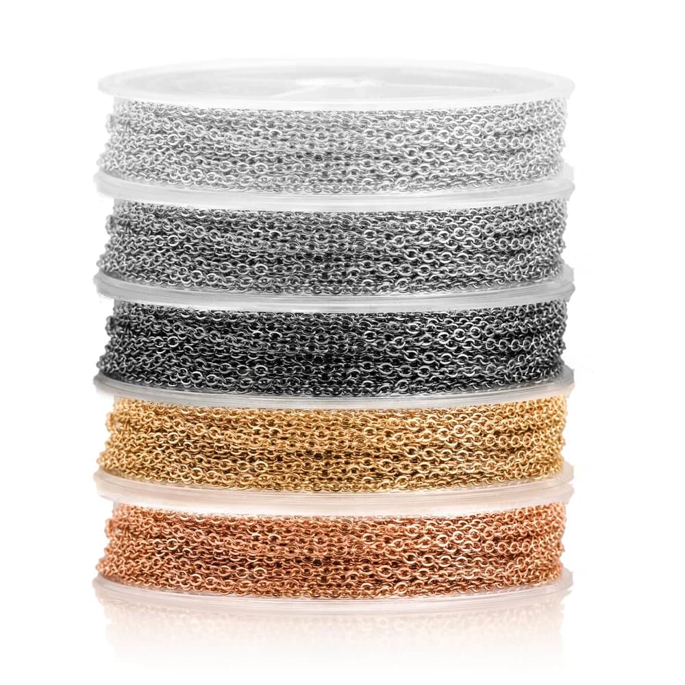 Rouleau de chaîne de câble aplatable en acier inoxydable, 10 m/rouleau, en vrac pour chaîne en argent et or Rose, 1mm 1.5mm 2mm 2.5mm, collier, matériaux de bijouterie à faire soi-même