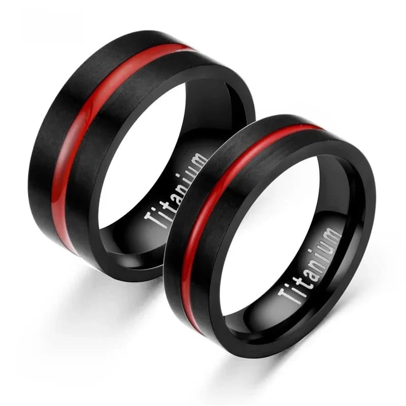 Bten hommes mode 6/8MM noir brossé échelle bord en acier inoxydable anneau rouge rainure hommes bague de mariage cadeaux pour hommes