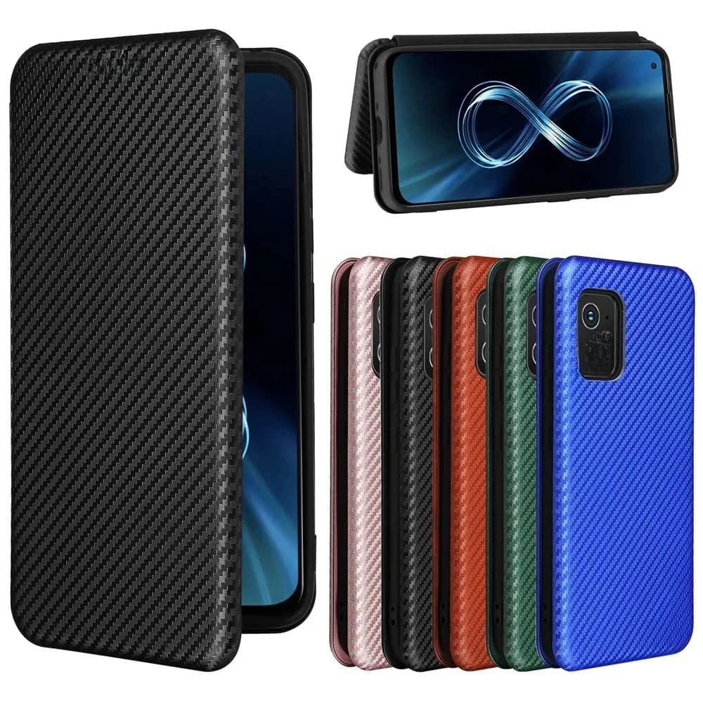 Pour Asus Zenfone 8 ZS590KS Cas De Luxe Flip En Fiber De Carbone D'adsorption Magnétique Pour Asus Zenfone 8Z ZS590KS Sacs de Téléphone