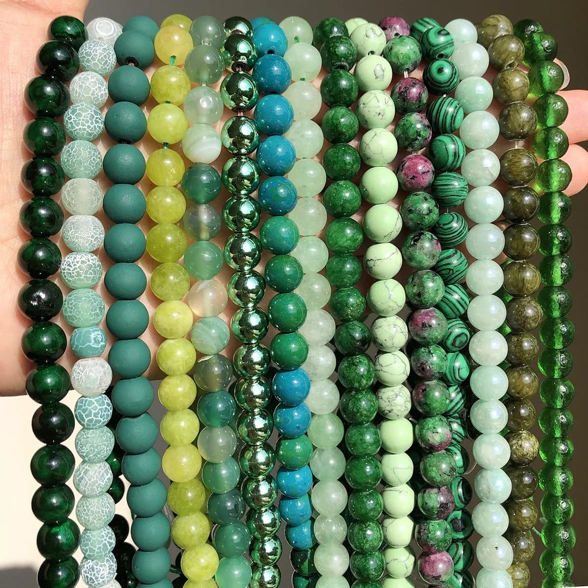 Perles rondes en pierre naturelle pour la fabrication de bijoux, Jades, émeraudes, péridot, Turquoises, bracelets de noël, DIY