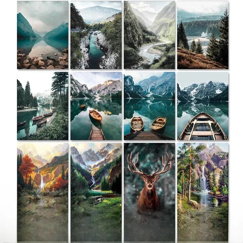 Cadre Gatyztory peinture à la main par numéros rivière arbre paysage toile par numéros mur Art photo peinture acrylique artisanat Kit 60x75 cm