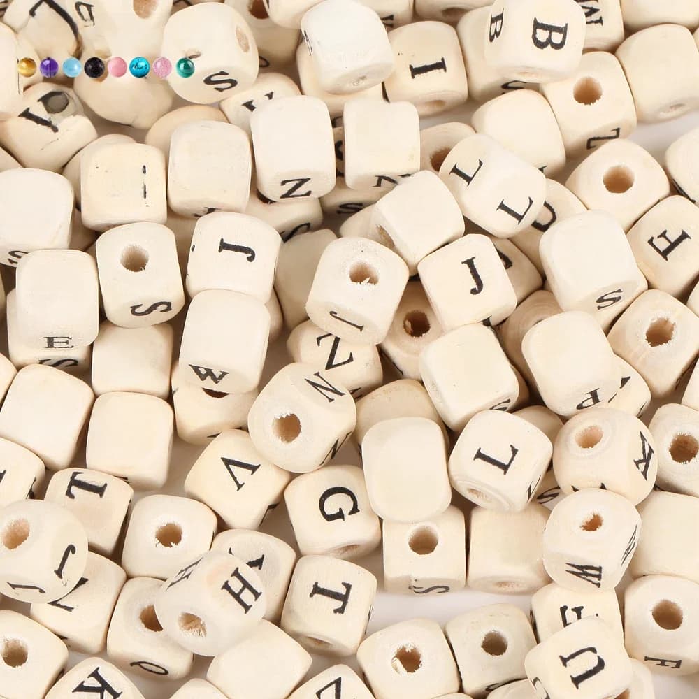Perles de l'alphabet en bois mélangé naturel, 50 à 200 pièces, perles d'espacement amples pour la fabrication de bijoux, accessoires faits à la main