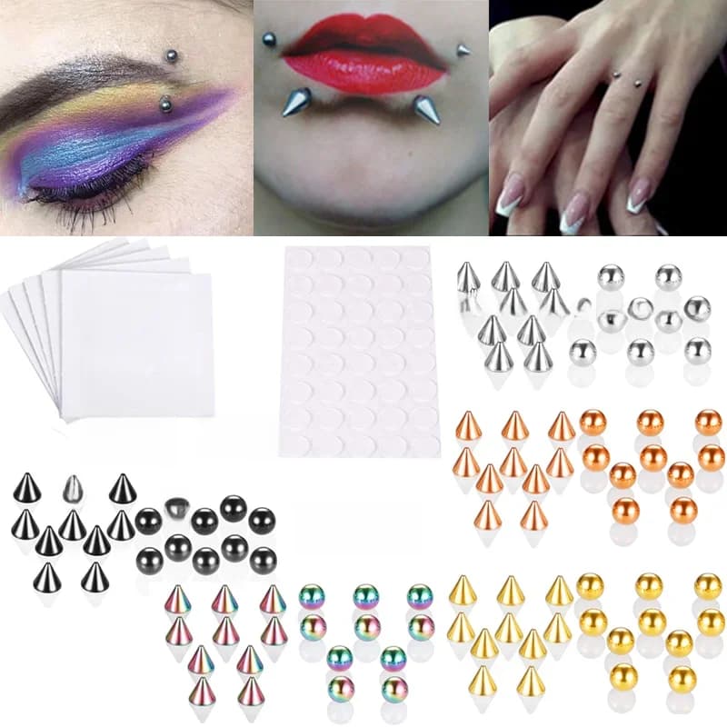 Ensemble de Faux Piercing en Acier Inoxydable, Paquet d'Autocollants, Boucles d'Oreilles Non Percées