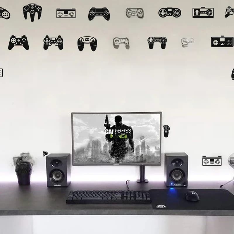 Autocollant mural Constrmatérielle Joysticker pour salle de jeux, jeu vidéo, chambre d'enfant, zone de jeu Gamer, Xbox Ps, décalcomanie murale, décor en vinyle pour chambre à coucher, 39 pièces
