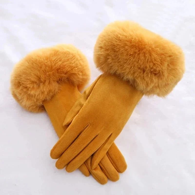 Gant de conduite en cuir suédé pour femme, Faux cuir, fourrure, cuir, écran tactile, chaud, peluche, doigt épais, cyclisme, noir, H92